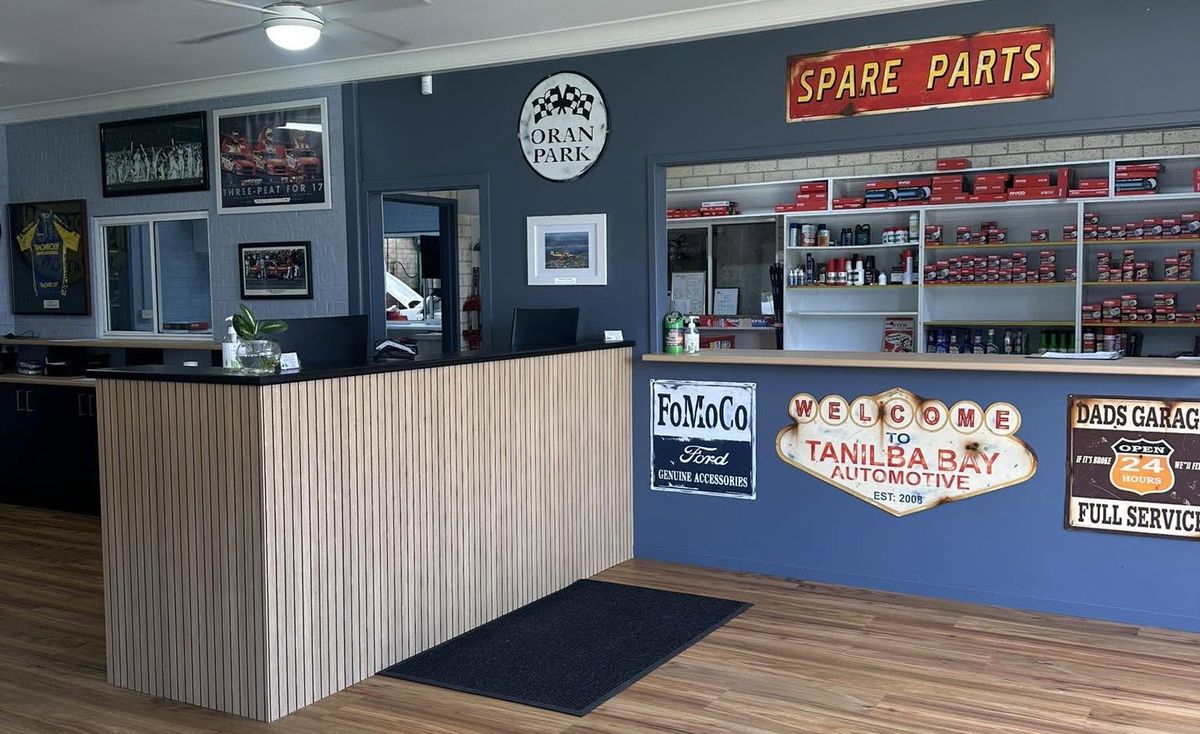 Tanilba Bay Automotive front counter and spare parts display